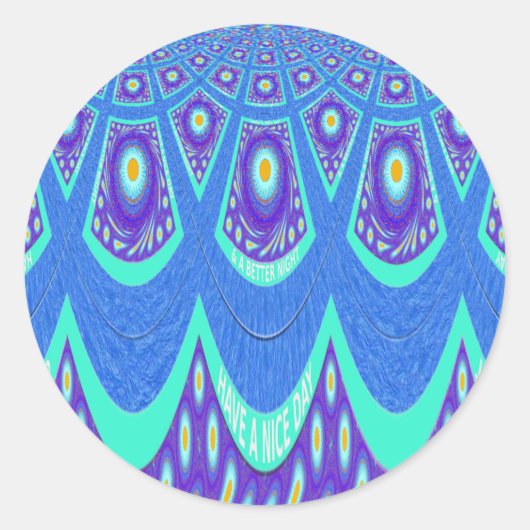 ビューティフルラブリーシアンブルーろうけつ染めプリントベクトルアート ラウンドシール (正面)