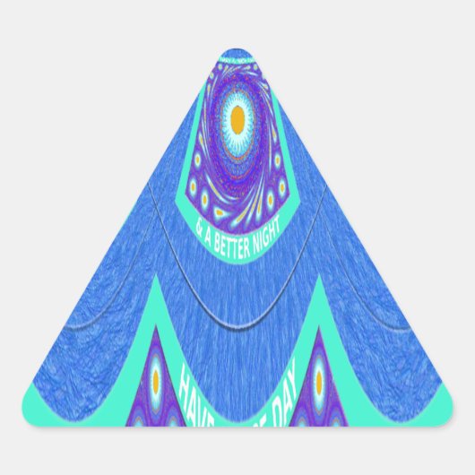 ビューティフルラブリーシアンブルーろうけつ染めプリントベクトルアート 三角形シール (正面)