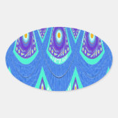 ビューティフルラブリーシアンブルーろうけつ染めプリントベクトルアート 楕円形シール (正面)