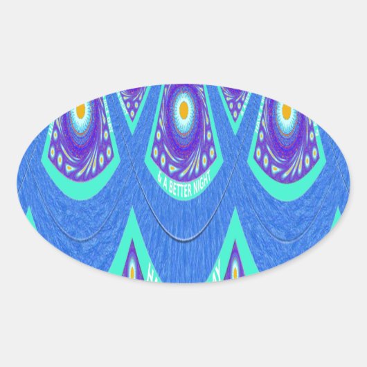 ビューティフルラブリーシアンブルーろうけつ染めプリントベクトルアート 楕円形シール (正面)