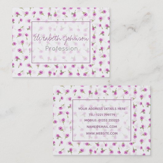 ビューティフルラベンダーパープルデイジーフラワーデザイン 名刺 (正面/裏面)