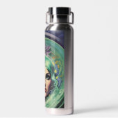 ビューティフルラベンダー&グリーンレトロスタイル宇宙女性 ウォーターボトル (背面)