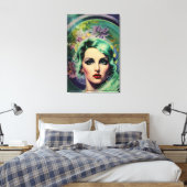 ビューティフルラベンダー&グリーンレトロスタイル宇宙女性 キャンバスプリント (インサイチュ (寝室))