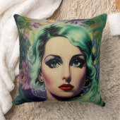 ビューティフルラベンダー&グリーンレトロスタイル宇宙女性 クッション (ブランケット)