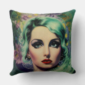 ビューティフルラベンダー&グリーンレトロスタイル宇宙女性 クッション (裏面)