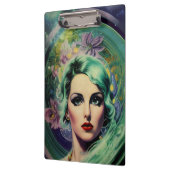 ビューティフルラベンダー&グリーンレトロスタイル宇宙女性 クリップボード (左)