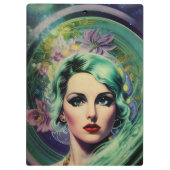 ビューティフルラベンダー&グリーンレトロスタイル宇宙女性 クリップボード (裏面)