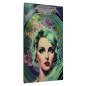 ビューティフルラベンダー&グリーンレトロスタイル宇宙女性 クリップボード (右)