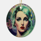 ビューティフルラベンダー&グリーンレトロスタイル宇宙女性 セラミックオーナメント (左)