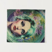 ビューティフルラベンダー&グリーンレトロスタイル宇宙女性 タペストリー (正面(横))