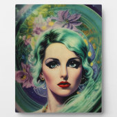 ビューティフルラベンダー&グリーンレトロスタイル宇宙女性 フォトプラーク (正面)