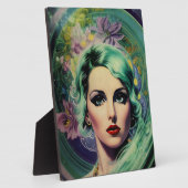 ビューティフルラベンダー&グリーンレトロスタイル宇宙女性 フォトプラーク (側面)