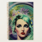 ビューティフルラベンダー&グリーンレトロスタイル宇宙女性 プランナー手帳 (正面)