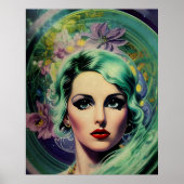ビューティフルラベンダー&グリーンレトロスタイル宇宙女性 ポスター (正面)