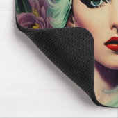 ビューティフルラベンダー&グリーンレトロスタイル宇宙女性 マウスパッド (コーナー)