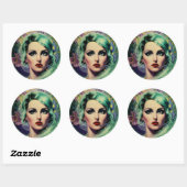 ビューティフルラベンダー&グリーンレトロスタイル宇宙女性 ラウンドシール (シート)