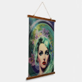 ビューティフルラベンダー&グリーンレトロスタイル宇宙女性 吊り下げ型タペストリー (傾斜あり)