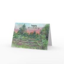 ビューティフルランドスケープアートツリーズハッピーバースデーカード