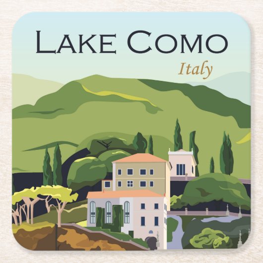 ビューティフルレイクコモイタリア スクエアペーパーコースター (正面)