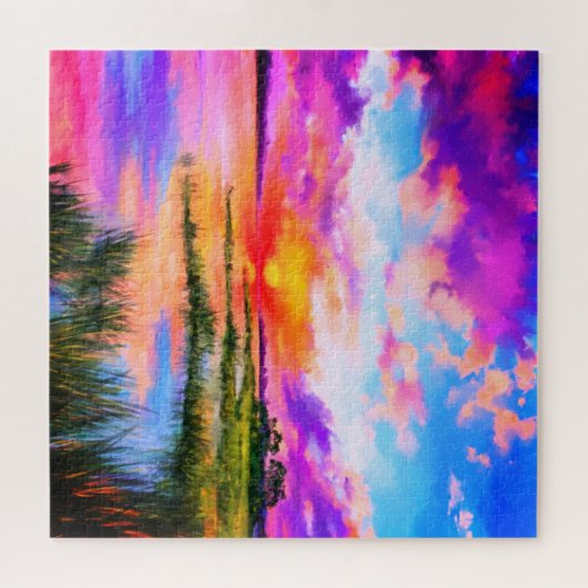 ビューティフルレイクサンセットランドスケープ絵画ズパズル ジグソーパズル (横)