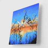 ビューティフルレイクサンセット – 鏡-オリジナル絵画ズ スクエア壁時計 (傾斜)