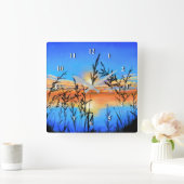 ビューティフルレイクサンセット – 鏡-オリジナル絵画ズ スクエア壁時計 (ホーム)