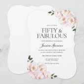 ビューティフルレイド赤面エレガントピンク50誕生日 招待状 (正面/裏面)