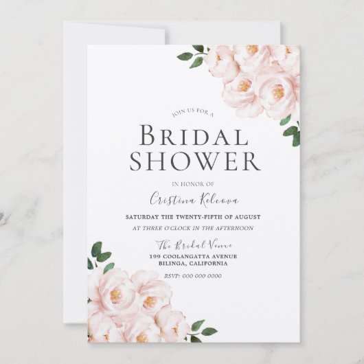 ビューティフルレイド赤面ピンクエレガントブライダルシャワー 招待状 (正面)