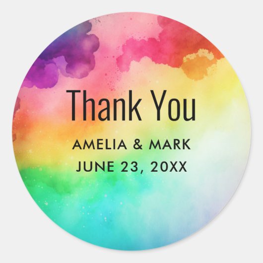 ビューティフルレインボーカラー抽象デザインサンキューユナイテッド ラウンドシール (正面)