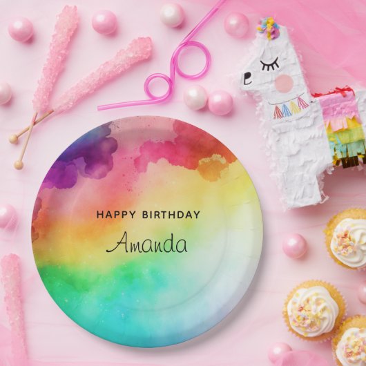 ビューティフルレインボーカラー抽象デザイン誕生日 ペーパープレート (パーティー)