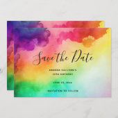 ビューティフルレインボーカラー抽象デザイン セーブザデート (正面/裏面)
