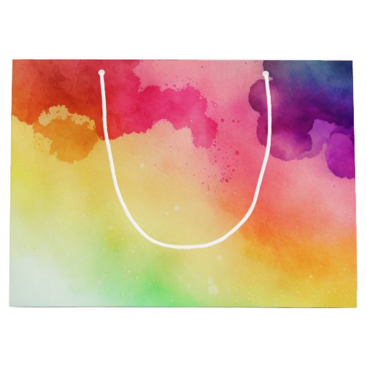 ビューティフルレインボーカラー抽象デザイン ラージペーパーバッグ (正面)