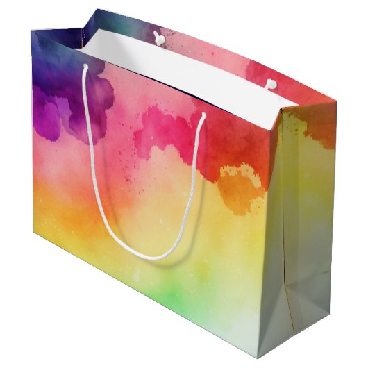 ビューティフルレインボーカラー抽象デザイン ラージペーパーバッグ (裏面アングル)
