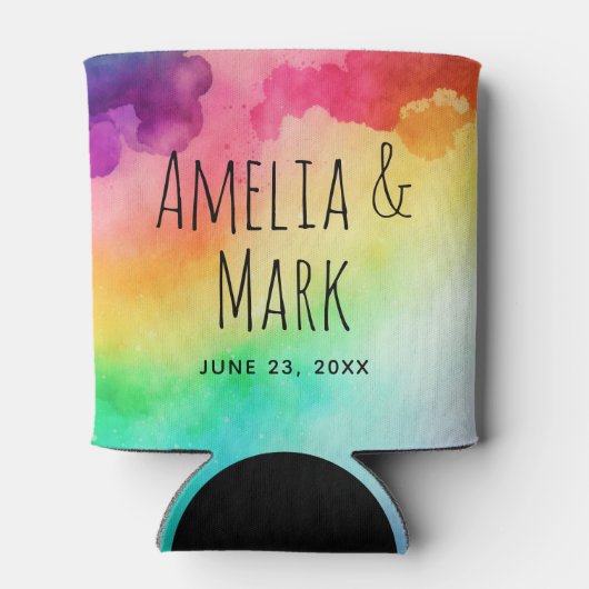 ビューティフルレインボーカラー結婚抽象デザイン 缶クーラー (裏面)