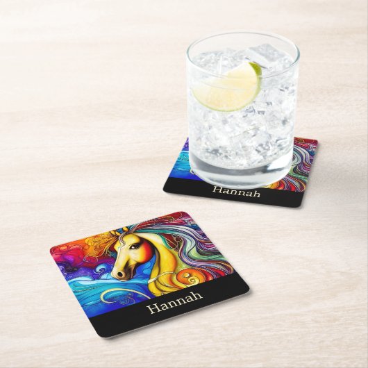 ビューティフルレインボーホースポートレート スクエアペーパーコースター (インサイチュ)