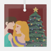 ビューティフルレズビアンカップルアートクリスマスツリーレッド ガラスオーナメント (正面)