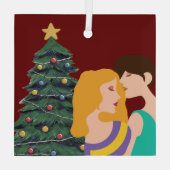 ビューティフルレズビアンカップルアートクリスマスツリーレッド ガラスオーナメント (裏面)