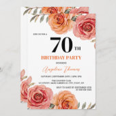 ビューティフルレッドオレンジバラ誕生日 招待状 (正面/裏面)