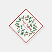 ビューティフルレッドグリーンホリーベリーカスタムクリスマス スタンダードカクテルナプキン (角)