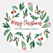 ビューティフルレッドグリーンホリーベリーカスタムクリスマス ラウンドシール (正面)