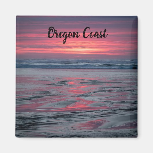 ビューティフルレッドサンセットアットニエビーチニューポートオレゴン マグネット (正面)