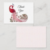 ビューティフルレッドピーコックサンキューカード ノートカード (正面/裏面)