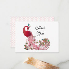 ビューティフルレッドピーコックサンキューカード ノートカード