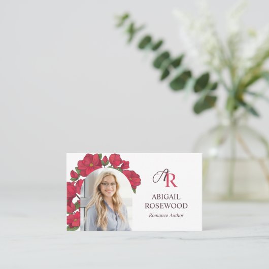 ビューティフルレッドフローラモノグラムロマンス作家 名刺 (スタンド正面)