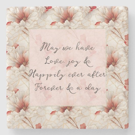 ビューティフルレッドフローラロマン結婚ティック ストーンコースター (正面)