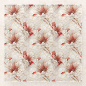 ビューティフルレッドホワイトフローラ ガラスコースター (正面)