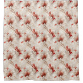 ビューティフルレッドホワイトフローラ シャワーカーテン (正面)