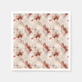 ビューティフルレッドホワイトフローラ スタンダードカクテルナプキン