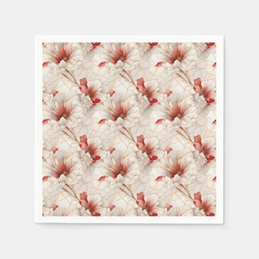 ビューティフルレッドホワイトフローラ スタンダードカクテルナプキン (正面)