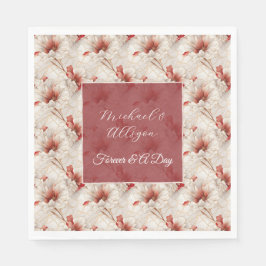 ビューティフルレッドホワイトフローラ スタンダードランチョンナプキン